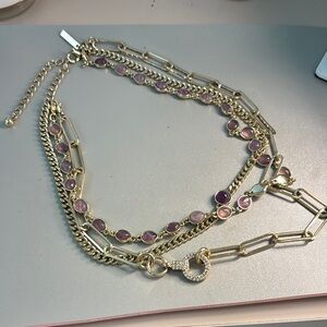 White House Black Market Gold and Purple Multi-Strand Necklace